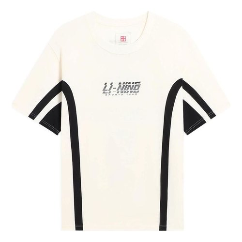 Li-Ning Sports Team Multi Logo T-shirt - Beige/Black - AHSS121.1