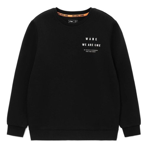 Li-Ning Wade Series Printing Solid Color Round Neck Pullover - Black - AWDS189.1