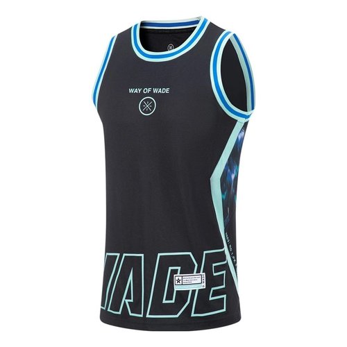 Li-Ning Way of Wade Graphic Basketball Jersey - Black/Ocean Wave/Feathers Allover Print - AAYT535.11