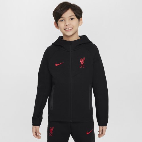 Liverpool FC Tech Fleece Nike Soccer Full-Zip Hoodie - Black/Black/Black/Gym Red - FN8502-010