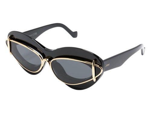 LOEWE Cateye Double Frame Sunglasses - Shiny Black/Smoke (Lw40119I 01A)