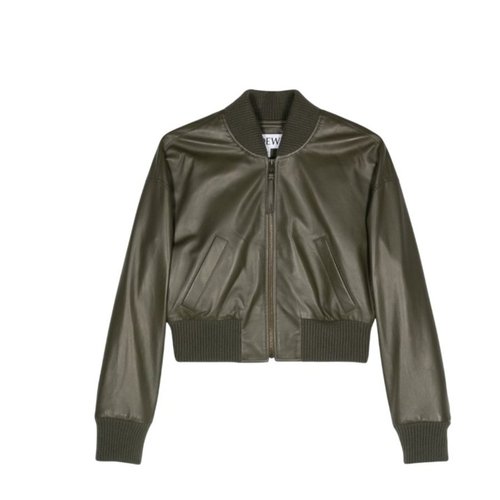 LOEWE Cropped Leather Bomber Jacket - Green - S359Y34L26.4160