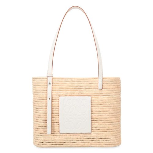 LOEWE Logo Embossed Woven Square Basket Tote Bag - White - A223099X08.2163 X