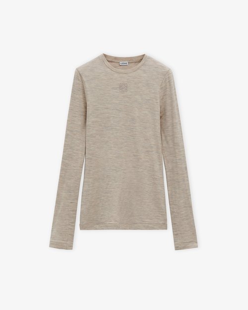 LOEWE Long Sleeve Top In Stretch Wool - Chocolate Brown - S359Y23XAA
