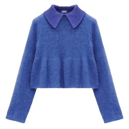 LOEWE Polo Sweater In Mohair Blend - Blue - S540Y14KFD.5100