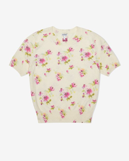 LOEWE Short Sleeve Sweater - White/Pink - S359Y55K40