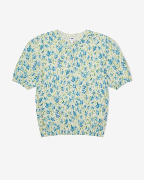 LOEWE Short Sleeve Sweater - White/Blue - S359Y55K41