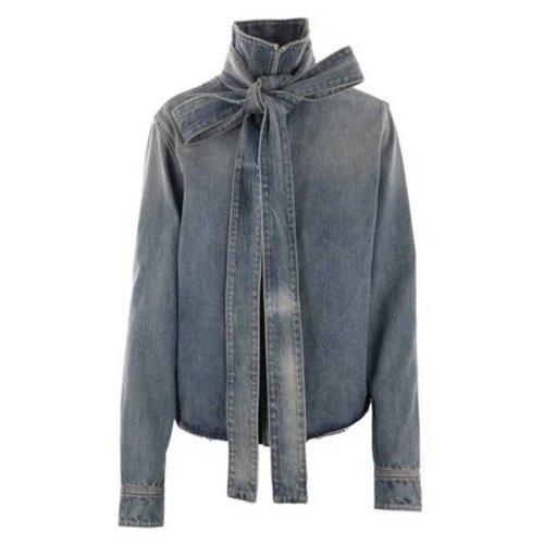 LOEWE Washed Cotton Denim Bow Shirt - Blue - S359Y1DX08.6395