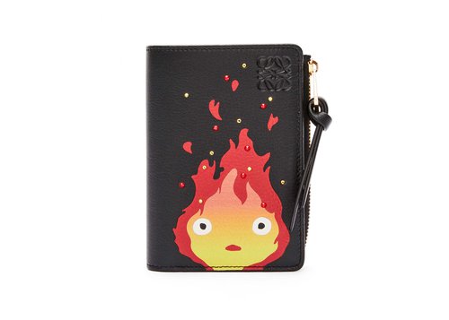 LOEWE x Howls Calcifer Slim Zip Bifold Wallet In Satin Calfskin - Black