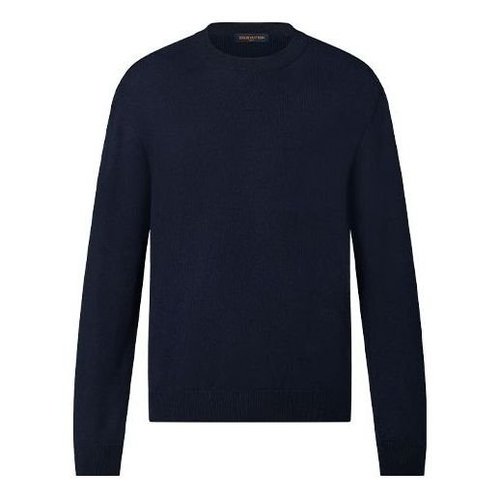Louis Vuitton FW21 Solid Color Logo Embossing Round Neck Long Sleeves Navy - Blue - YP1A9FP9