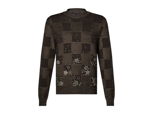 Louis Vuitton x Nigo Damier Embroidered LongSleeved Crewneck Sweatshirt - Chocolate Brown - YP1AIMD8