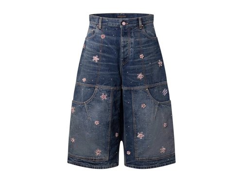 Louis Vuitton x Nigo Embroidered Denim Workwear Shorts - Indigo - YP1AILTU
