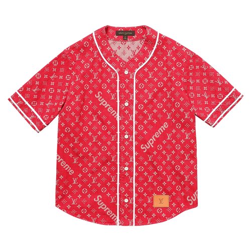 Louis Vuitton x Supreme Jacquard Denim Baseball Jersey - 00049 1SS1704LVXSJD RED