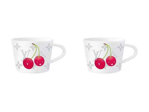 Louis Vuitton x Takashi Murakami Set of 2 Cherry Coffee Cups and Saucers - White Monogram