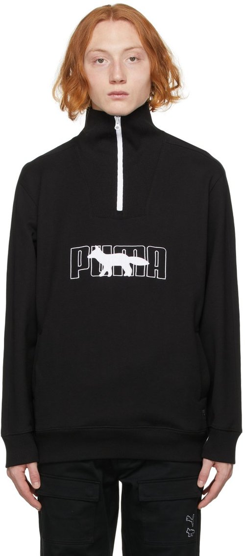 Maison Kitsuné Black PUMA Edition Half-Zip Sweatshirt - Blackpuma Black - 532322-01