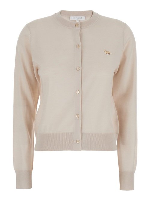 MaisOn Kitsuné Beige Cropped Cardigan With Round Neck And Logo Embroidery On The FrOnt In Wool - MW00507KT10360134