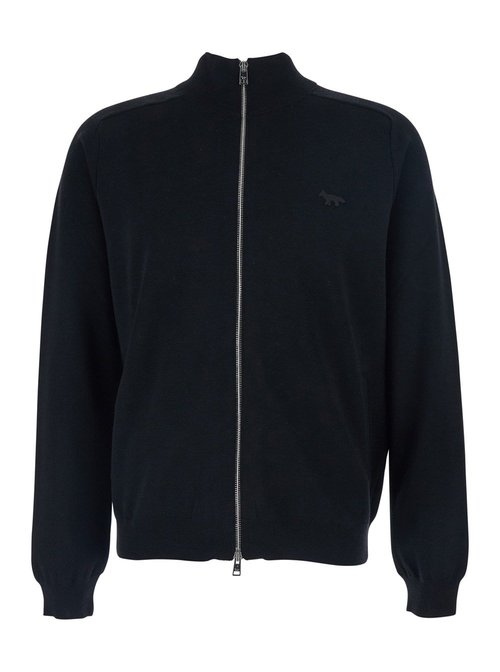 MaisOn Kitsuné Black Sweatshirt With High Neck And Logo Embroidery On The FrOnt In Wool Man - PM02113KT1168P199