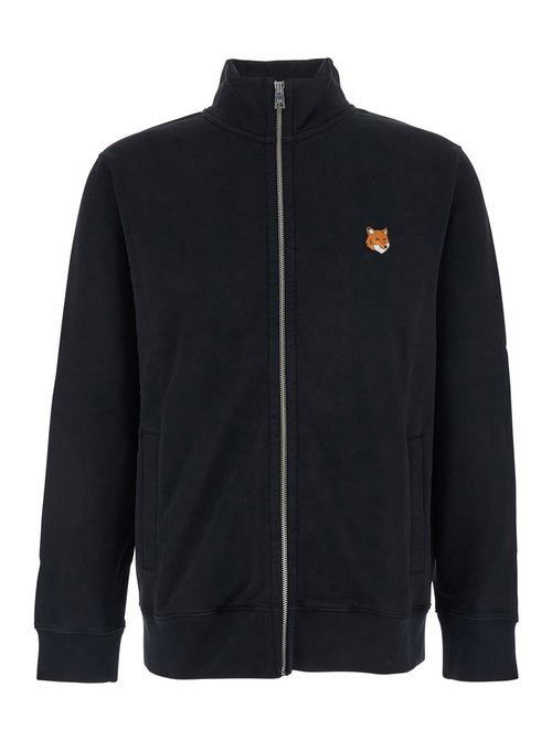 MaisOn Kitsuné Black Sweatshirt With High Neck And Logo Patch On The FrOnt In CottOn Man - PM02134KM0340P199