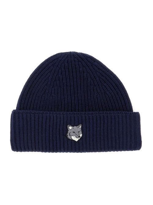 MaisOn Kitsuné Blue Knit Beanie With Logo Patch On The FrOnt In Wool Man - PM06112KT10220413