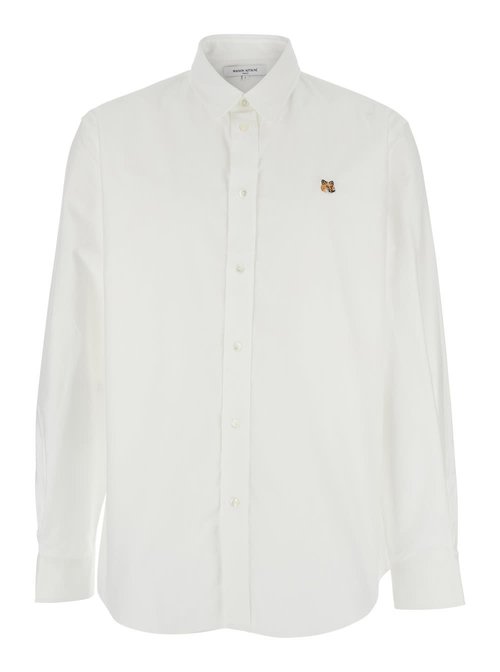 MaisOn Kitsuné fox Head White Shirt With Classic Collar And Logo Embroidery On The FrOnt In CottOn Man - MM00408WC5012P100