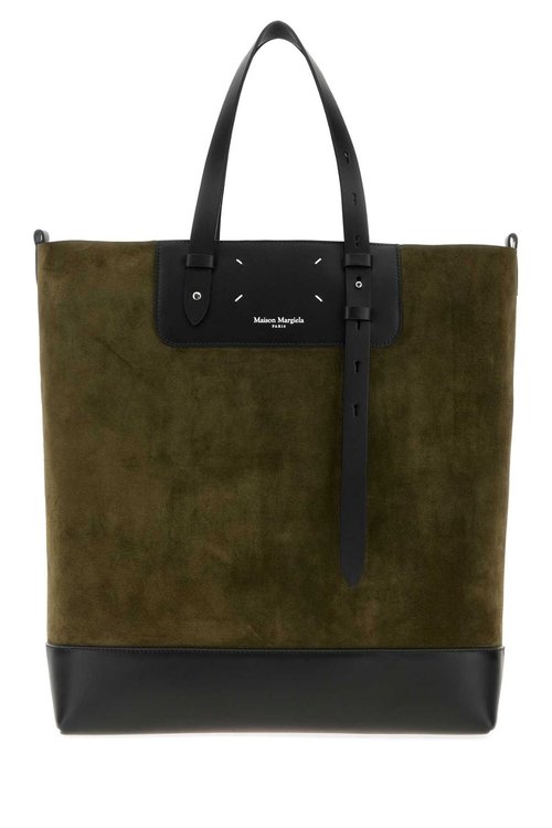 Maison Margiela Bottle Green Suede Vertical Shopping Bag - Khaki/Black - SB1WC0024P8610HB075