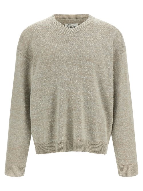 Maison Margiela Beige V-Neck Sweater - Ice blue/beige - S50HN0019M13152003F