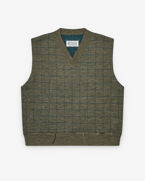 Maison Margiela Check Sleeveless V-Neck Vest - Military - S50FB0116M13146613J