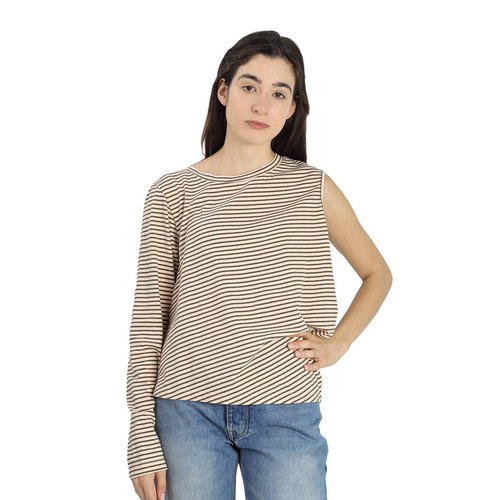 Maison Margiela MM6 Ladies Asymmetric Stripe Stretch-cotton T 