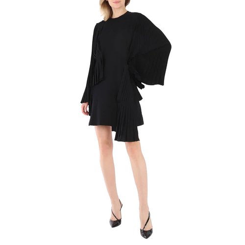 Maison Margiela MM6 Ladies Asymmetrical Pleated Cotton Jersey Dress - Black/White - S52CT0733S23588900