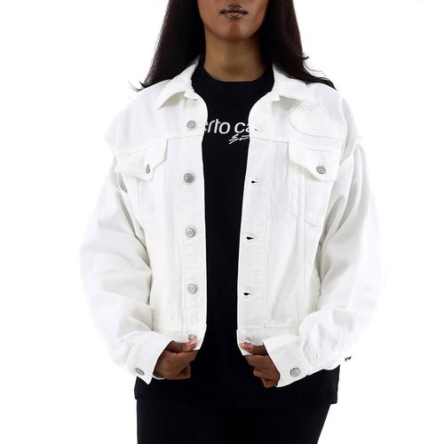 Maison Margiela MM6 Ladies Cut-out Detail Denim Jacket - Blue/White - S52AM0141-S30653-101