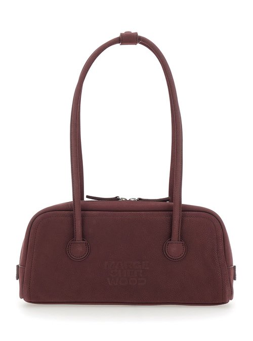 Marge Sherwood bostOn Bordeaux Shoulder Bag With Embossed Logo Lettering On The FrOnt In Leather - FF047656WINENUBUCK