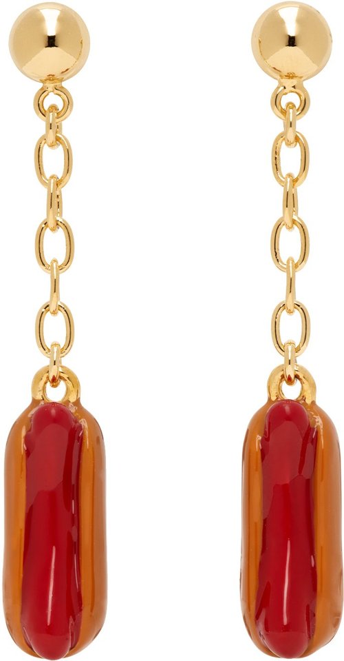 Marni Gold & Orange Enameled Hot Dog Earrings - Arabesque - ORMV0443A0M200000R30