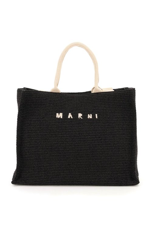 Marni Large Raffia Effect Tote Bag - Black - SHMP0078U0P3860Z1Q44