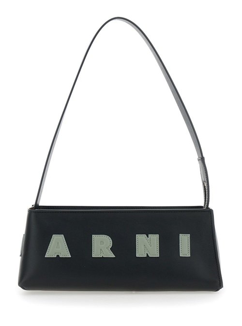 Marni museo Black Shoulder Bag With Thin Shoulder Strap And Contrasting Logo On The Front In Leather - Zo723 - SBMP0248U0P6483ZO723