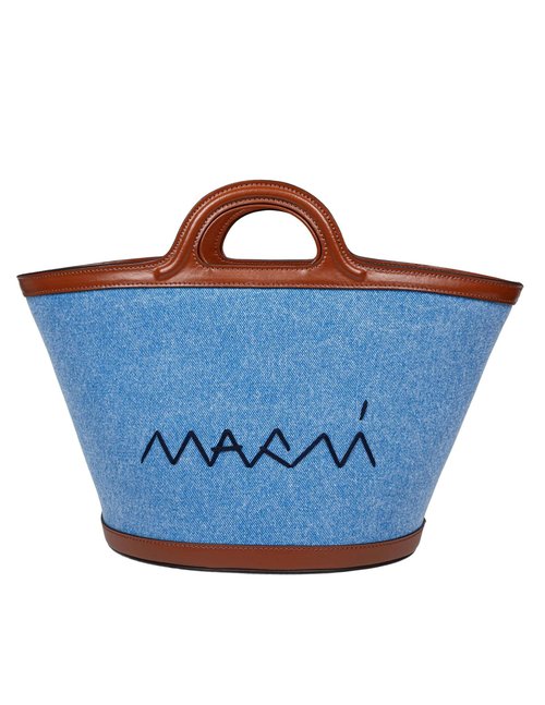 Marni Tropicalia Handbag In Denim And Leather With Embroidered Logo - Blue - BMMP0097L6P822100B44