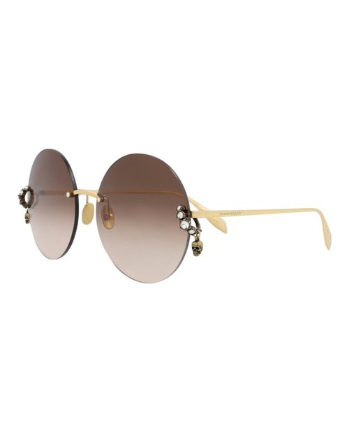 Mcq Alexander McQueen Alexander McQueen Round Oval Sunglasses - Gold Gold Brown (Am0418S/30014346/002)