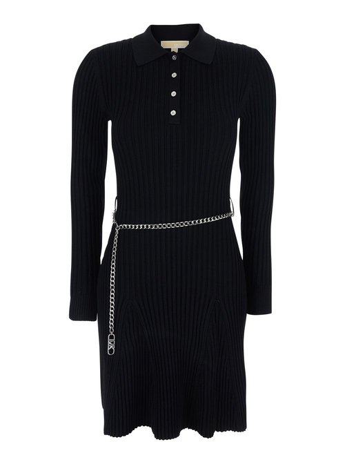 Michael Kors Black Flared Dress With Polo Collar And Chain On The FrOnt In Viscose Blend - MR6839S5ZV001