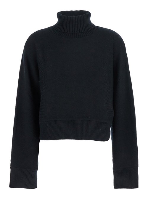 Michael Kors Black Turtleneck Cropped Sweater with Logo Plaque On the Rear in Wool Merino Jersey - MT5617UF2G001