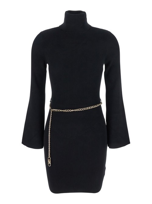 MICHAEL Michael Kors Black Mini Dress With Chain Belt And Logo Plaque On The Rear In Viscose Blend Stretch - MF583C633D001