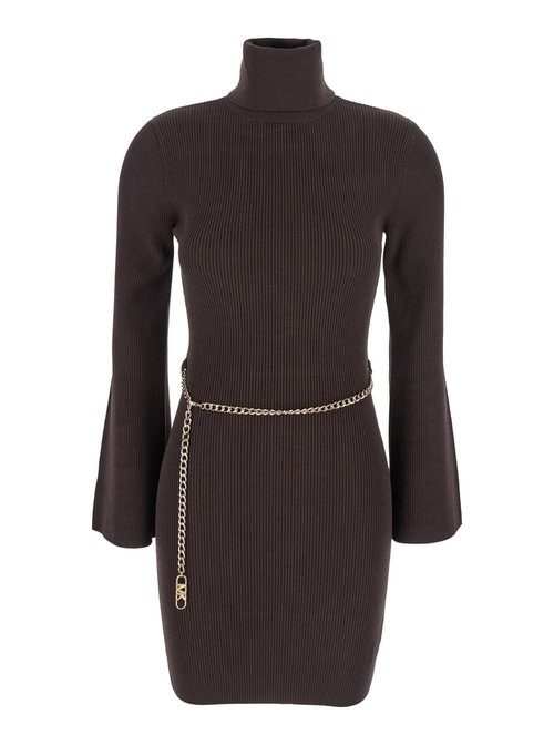 MICHAEL Michael Kors Brown Mini Dress With Chain Belt And Logo Plaque On The Rear In Viscose Blend Stretch - MF583C633D201