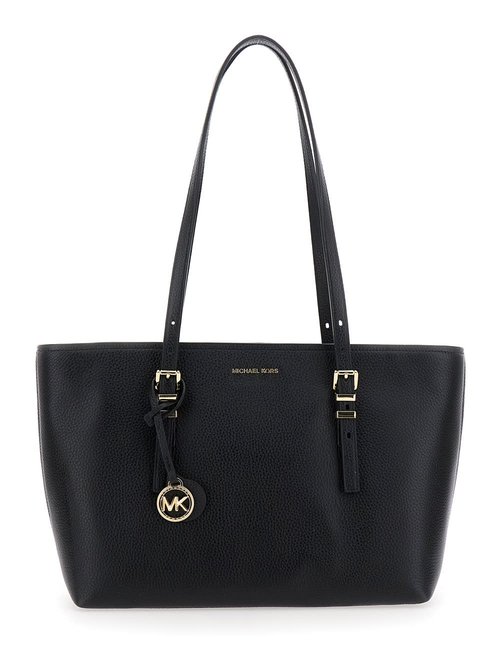 MICHAEL Michael Kors quinn Black Medium Tote Bag With Removable Logo Charm And Embossed Logo Lettering On The FrOnt In Grained Leather - 30T5GQNT2L001