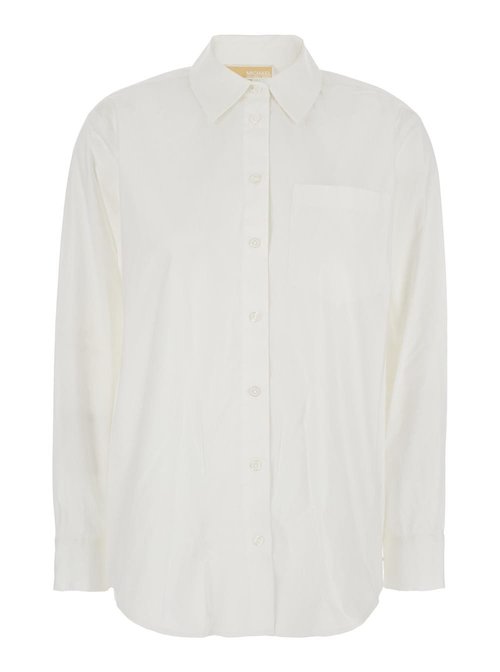 MICHAEL Michael Kors White Shirt With ButtOn Down Collar And Logo Plaque On The Rear In CottOn Stretch - MT540TYF4C100