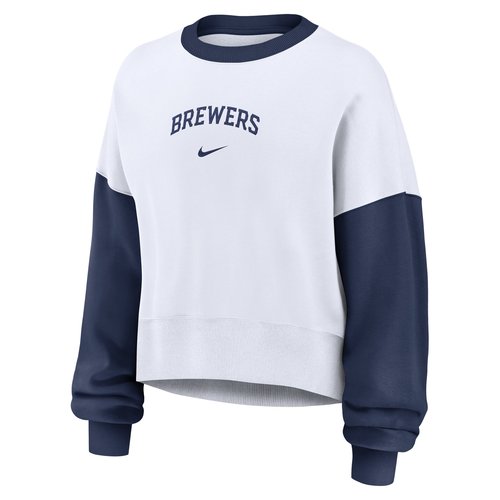 Milwaukee Brewers Primary Nike MLB Pullover Crew - White - 01D7022NMZB-9HV