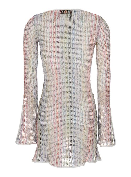 MissOni Multicolor Mini Dress With Cut-out On The FrOnt And Flared Sleeves In Viscose Blend - MS25SQ2BBV00HDS01I0