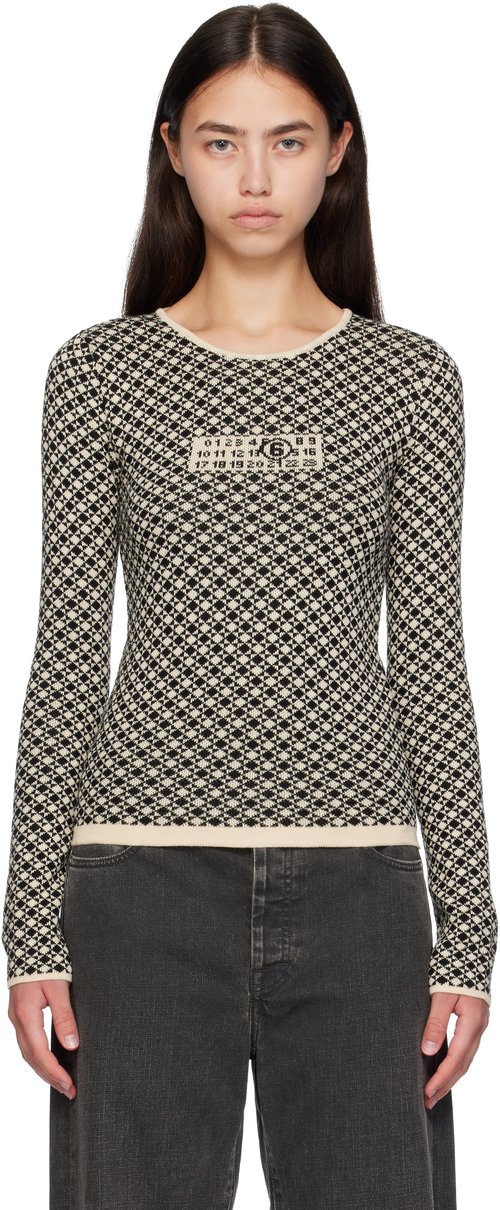 MM6 Maison Margiela Beige & Allover Check Sweater - Black-Cream - S52HL0050M13137001J