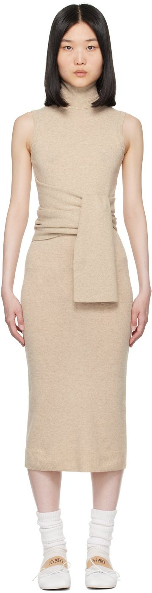 MM6 Maison Margiela Beige Belted Midi Dress - Oat - S52DD0050 M13048106
