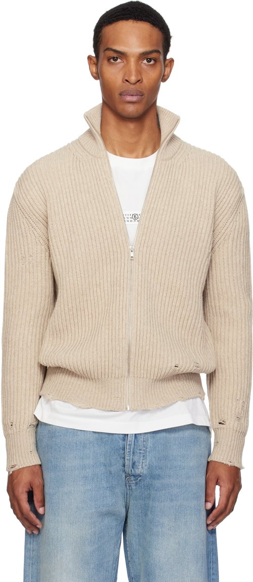 MM6 Maison Margiela Beige Ribbed Knit Sweater - Beige Melange - SH0AM0064M13138806M