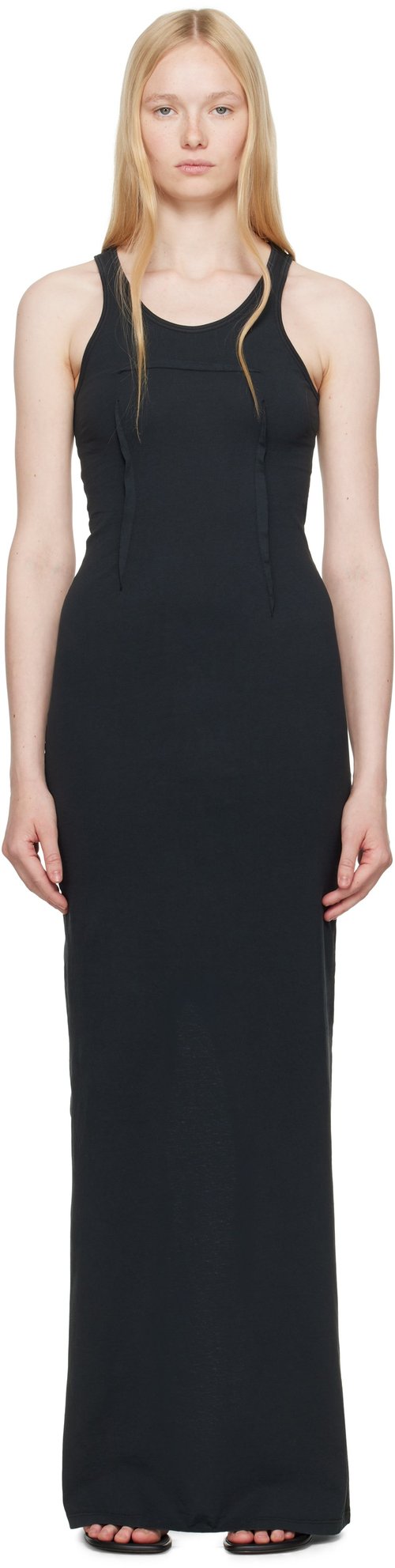 MM6 Maison Margiela Black Heavy Cotton Jersey Maxi Dress - Washed Black - S62DG0048 M20108899