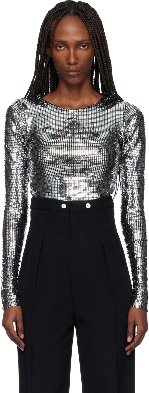 MM6 Maison Margiela Black Sequinned Long Sleeve T-shirt - Silver - S52NH0041 S23734905