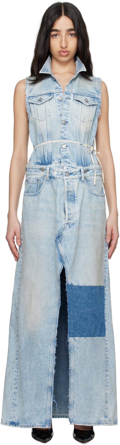 MM6 Maison Margiela Blue Paneled Denim Maxi Dress - Medium Blue - S62DG0046 M30018966